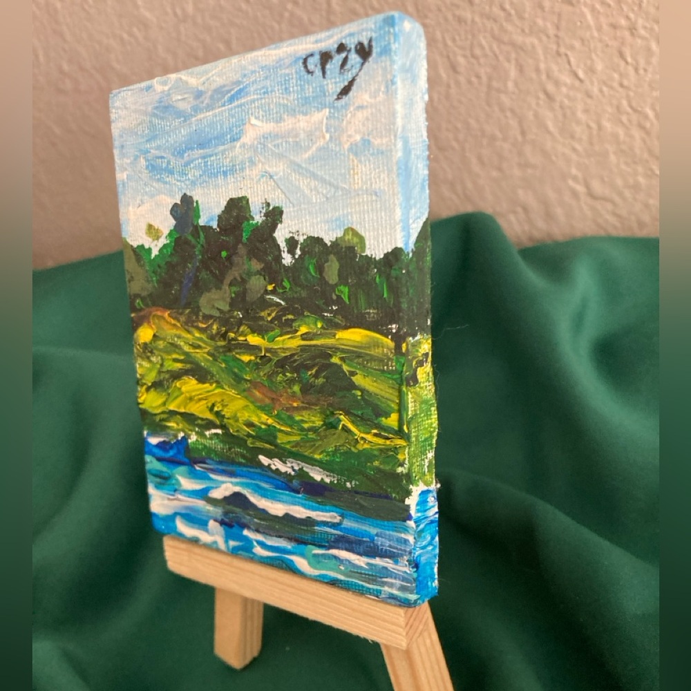 original landscape 3” x 4” signed by crazymurallady 76 yr old artist. - Picture 2 of 4